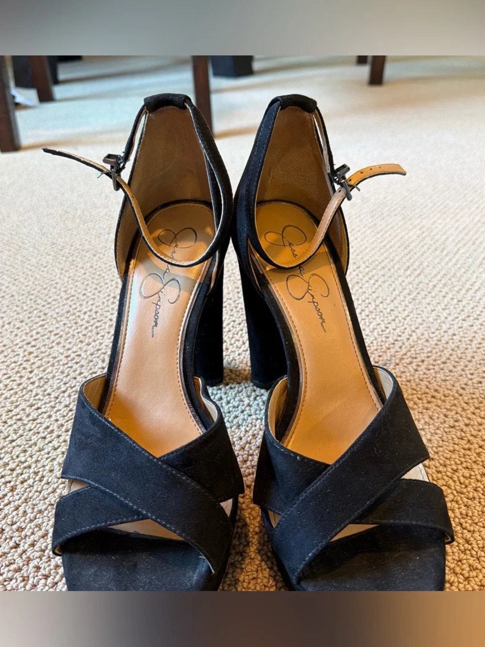 Jessica Simpson Black Suede Platform Ankle-Strap Heels